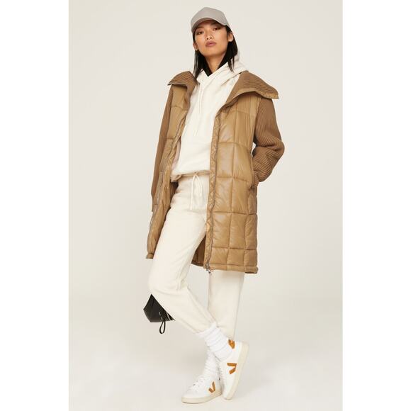 Varley Jackets & Blazers - RTR Varley Sz L Large Tan Mayten Ribbed Knit Collared Puffer Jacket zip mid